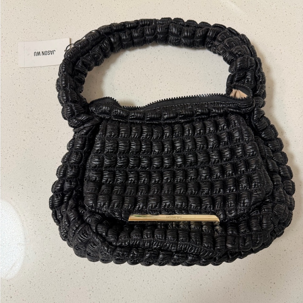 Jason Wu Black Woven Top-Handle Shoulder Bag with Gold Accent